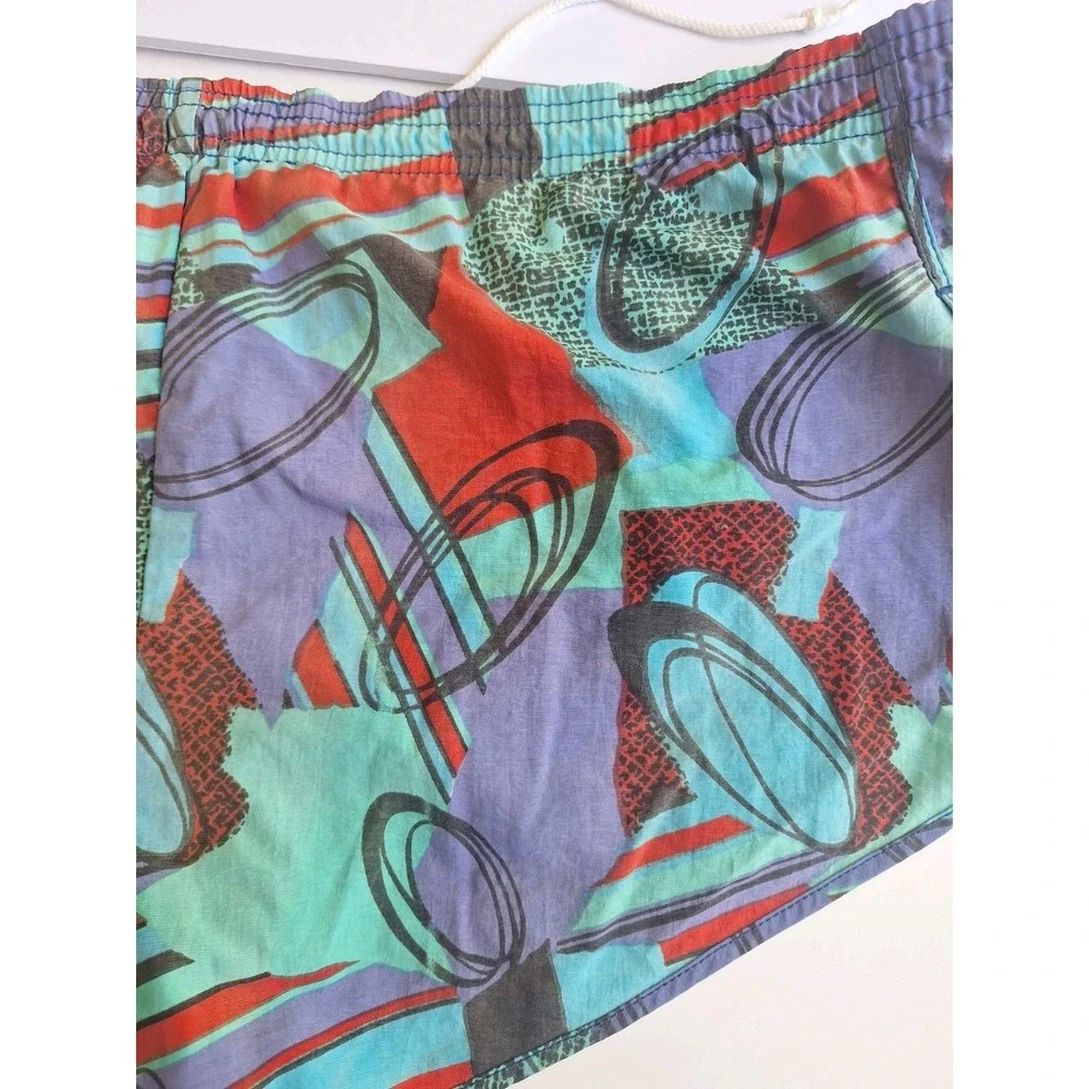 Reebok Vintage Swim Shorts Medium Y2K Multicolor Graphic Vaporwave Trunks USA